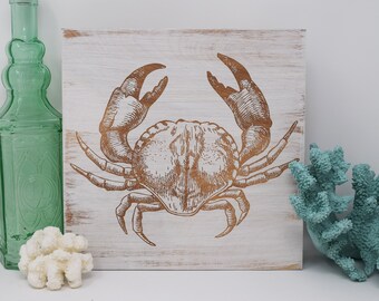 Crab 7x7, 10x10 12x12, 15x15, 20x20, 25x25, 30x30 Engraved Wood Sign