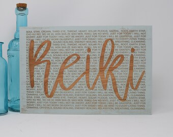 Reiki word bubble 8x12, 10x15, 15x22, 20x30, 24x36 Engraved Wood Sign