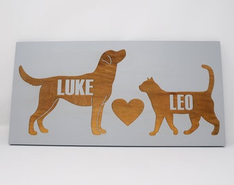 Signo personalizado para mascotas 5x10, 8x15, 10x20, 15x28, 18x35 Signo de madera grabada
