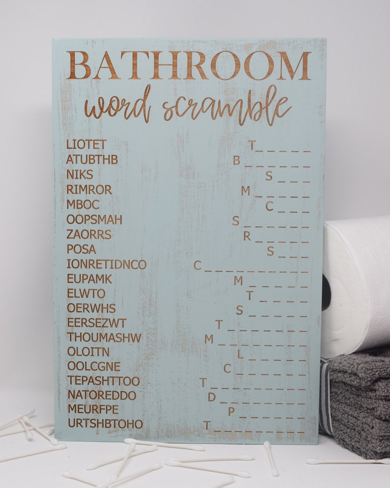 Bathroom Word Scramble 10x15 15x22 20x30 24x36 Engraved Etsy