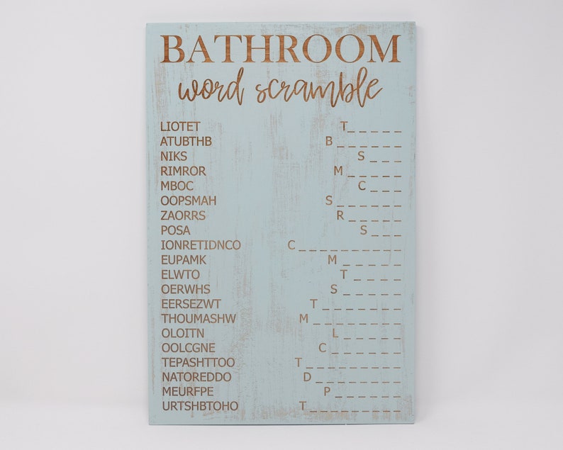 Bathroom Word Scramble 10x15 15x22 20x30 24x36 Engraved Etsy