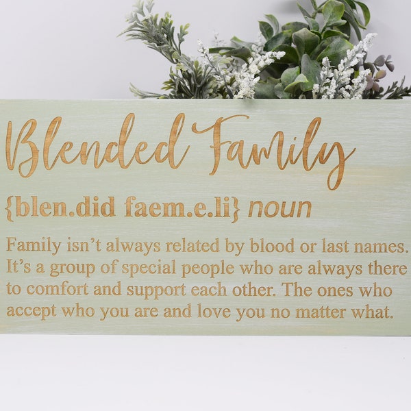 Blended Family Definition 5x10, 8x15, 10x20, 15x28, 18x35 Engraved Wood Sign