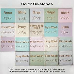 Puede incluir: Muestras de colores de pintura, incluyendo Aqua, Menta, Gris, Salvia, Rubor, Lavado Blanco, Marfil, Lavado de Granja, Lavado Aqua, Lila, Lavado Lila, Lavado de Playa, Lavado Rubor, Lavado Marfil, Lavado Menta, Lavado Gris, Lavado Salvia, Lavado Spa y Lavado R&uacute;stico.