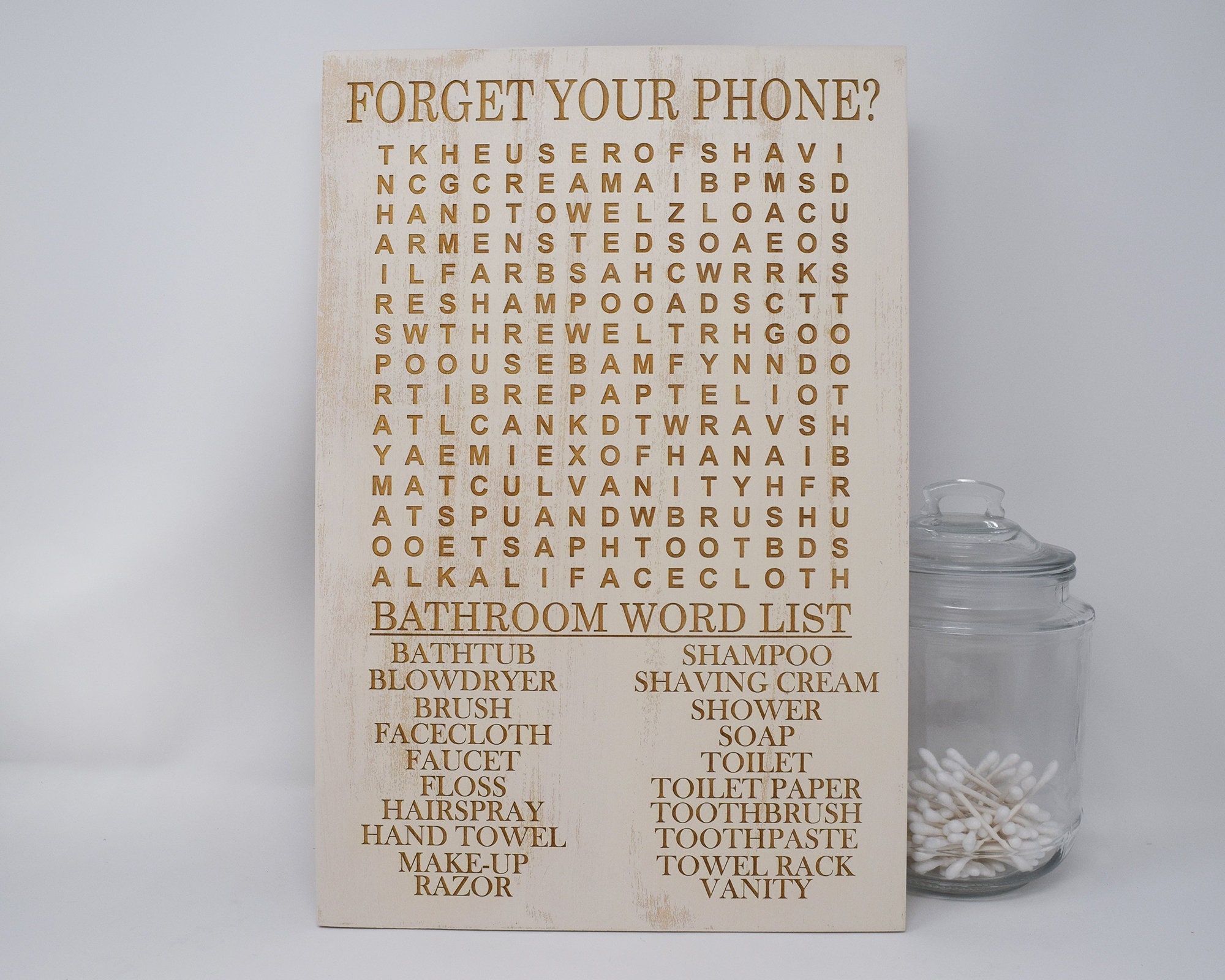 Bathroom Word Search Puzzle 10x15, 15x22, 20x30, 24x36 Engraved Wood …
