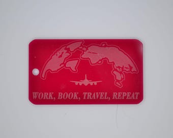 Work Book Travel Repeat Horizontal Personalized Luggage Tag - Customized Travel Tags - 2" x 3.5"