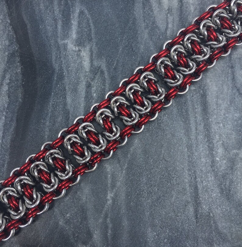 Red and Silver Wide Byzantine Ladder Cuff Chainmaille Chain - Etsy