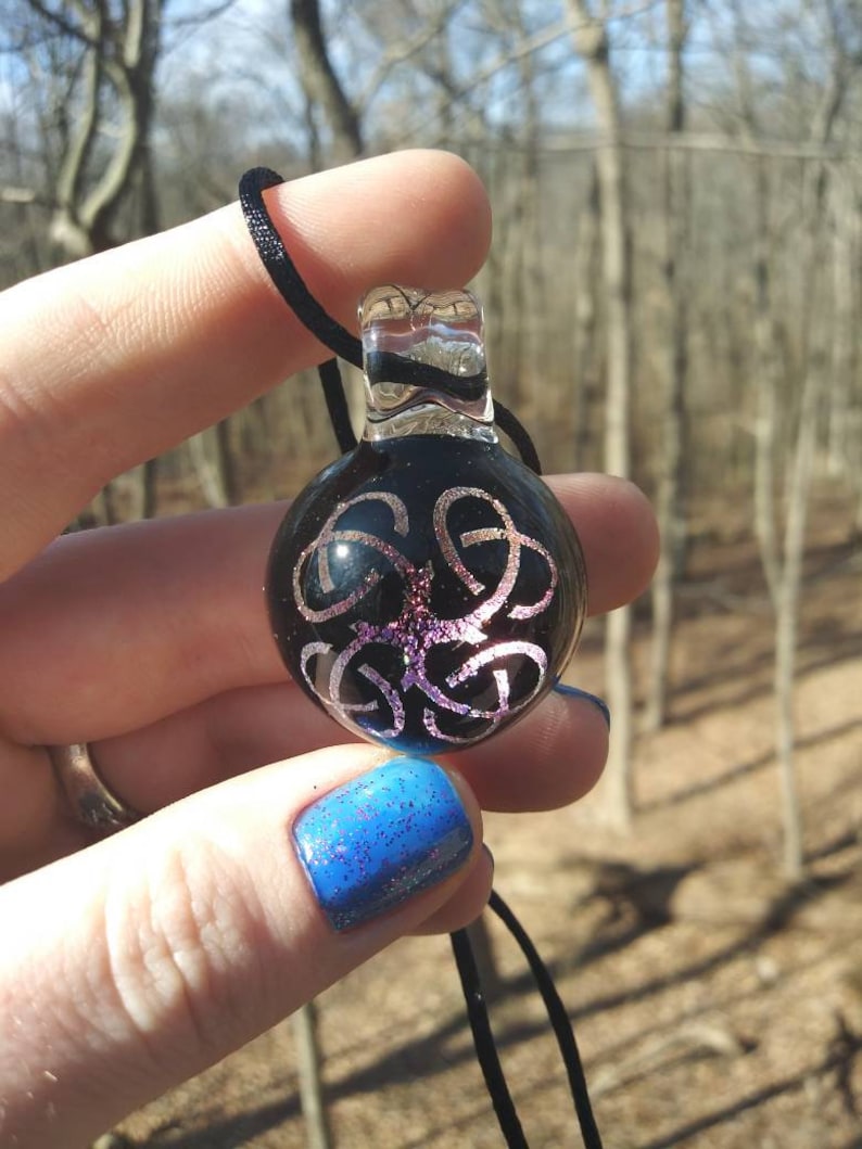 Pink Dichroic Celtic Knot Glass Pendant
