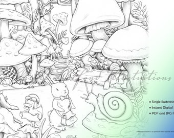 Mushroom Field - Egg Hunt I Printable Coloring Page I Instant Download | PDF | JPG