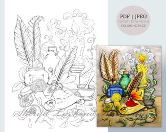 Ink Fairy Fantasy Cute Detailed Digital Download Adult Coloring Page