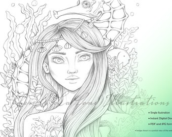 Underwater Portrait | Single Coloring Page | Digital Download |