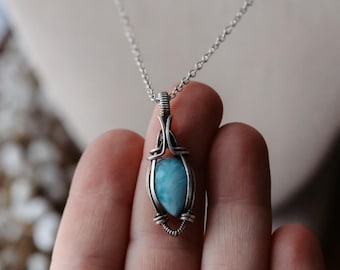 Larimar Wire Wrapped Sterling Silver Necklace