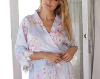 Blue Floral Bridesmaid Robes Set of Bridal Party Robes | Bridesmaid Gift for Bridesmaid Proposal Box | Bridesmaid Getting Ready Robe