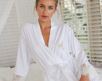 Bride Robe Personalized Bridal Robe Mrs Robe | Mrs Gifts Bridal Shower | Gift for Bride Getting Ready Robe | Lace Bridal Robe