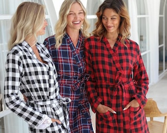 Bridesmaid Robes Personalized Plaid | Women’s Flannel Robe Christmas Gift for Mother | Bridesmaid Robes cotton | Monogrammed Flannel Robe