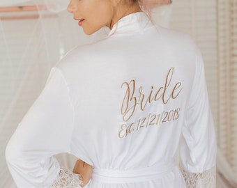 Bridal Shower Gift Getting Ready Robe | Gift for Bride Lace Bridal Robe | Bride Robe Personalized | Bride Robe  Mrs Robe | Mrs Gifts