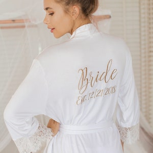 Bridal Shower Gift Getting Ready Robe Gift for Bride Lace Bridal Robe Bride Robe Personalized Bride Robe Mrs Robe Mrs Gifts image 1