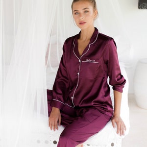 Burgundy Satin Womens Nightshirt Personalized Ladies Sleep 