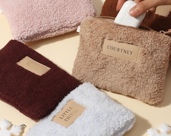 Soft Teddy Flat Purse Pouch Small | Faux Fur Zipper Bag | Plush Make-up, Pencil, or Tech Organizer | Cozy Chic Sherpa Flat Pouch
