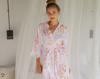 Silky Bridal Party Robes for Bridesmaid Proposal Box, Bridesmaid Gift Ideas Bridesmaid Robes Lace, Mother of the Bride Robe Flower Girl Robe