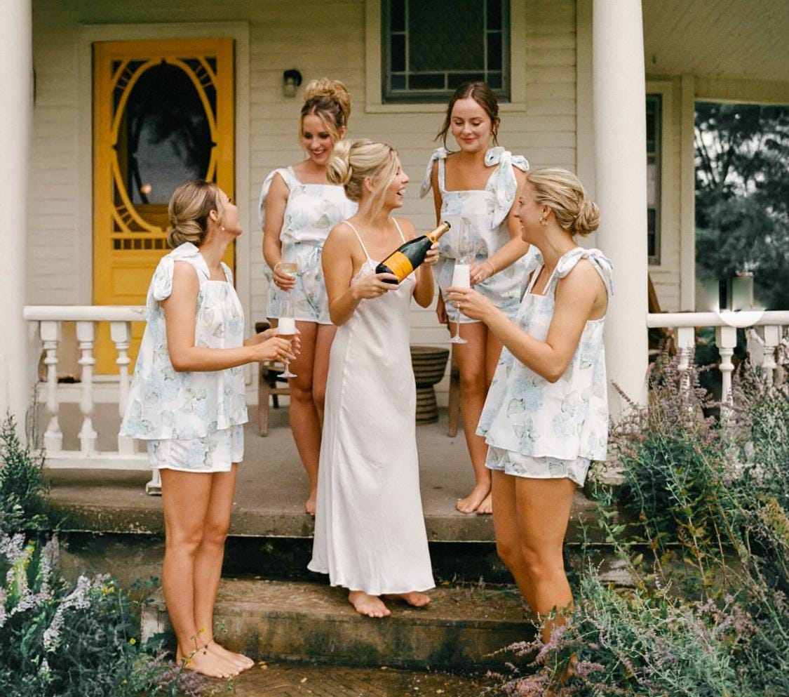 Hydrangea Floral Bridesmaid Pajamas Something Blue Bachelorette Party Theme PJs Bridesmaid Proposal Bridesmaid Getting Ready Outfit