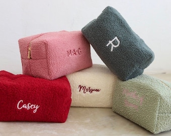 Sherpa Cosmetic Pouch Bridesmaid Proposal Makeup Bag Personalized Bridesmaid Gift