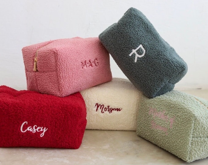 Featured listing image: Sherpa Cosmetic Pouch Bridesmaid Proposal Makeup Bag Personalized Bridesmaid Gift