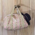 Monogram Quilted Duffel Bag, Large Floral Block Print Weekender, Embroidered Travel Duffle Bag