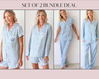 Set of 2 Bridesmaid Shirt Bridesmaid Proposal | Bridesmaid PJ Set | Bridesmaid Gifts | Silky Pajamas | Bridal PJs | Set of Bridesmaid Robes