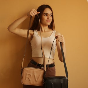 Leather Personalized Valentines Day Gift for her, Crossbody Leather Bag, Monogram Leather Tote Bag, Leather Shoulder Bag, Leather Purse image 5