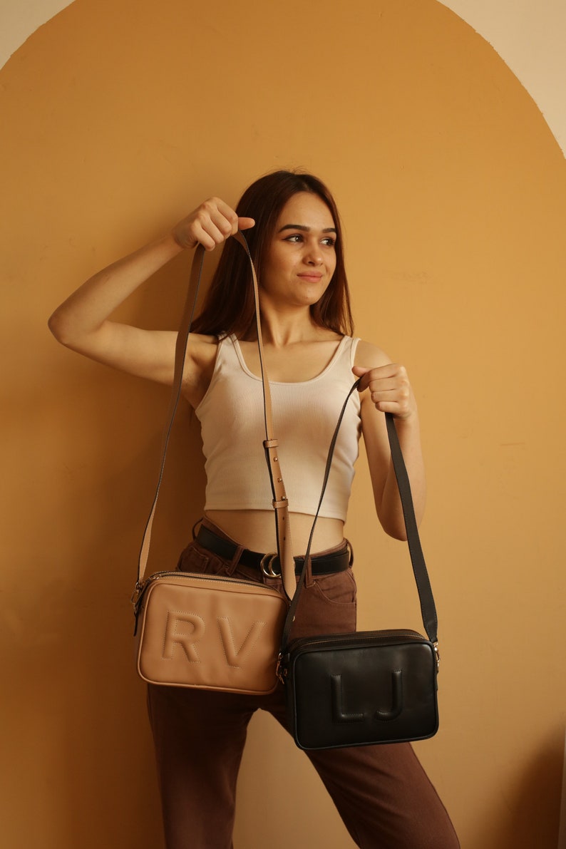 Leather Personalized Valentines Day Gift for her, Crossbody Leather Bag, Monogram Leather Tote Bag, Leather Shoulder Bag, Leather Purse image 5