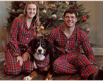Christmas Pajamas Matching Plaid Personalized Family Holiday Pajama Pants | Monogrammed Matching Family Christmas PJs Men’s Pajama Pants