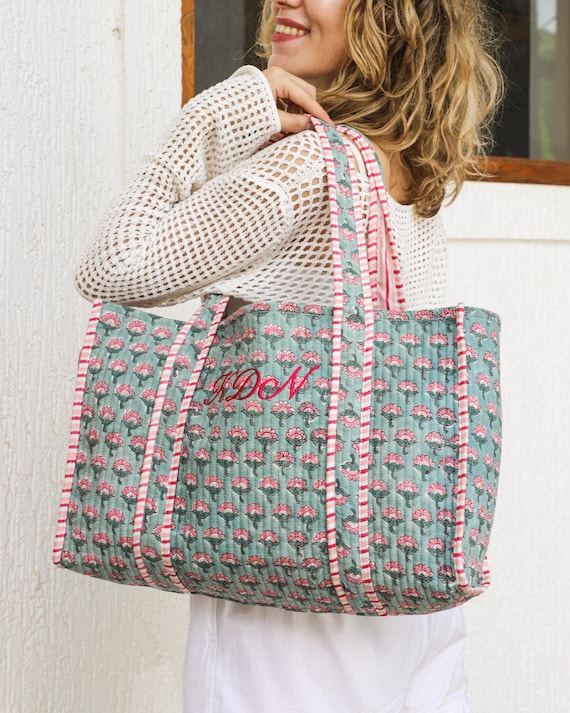 Needlepoint Project Tote NDLPT Project Bag Storage, Embroidered Block Print Tote, Custom Bachelorette Name School