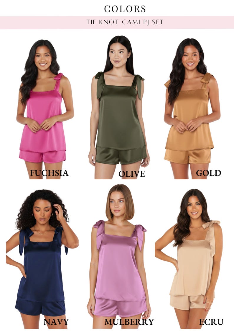 Ensembles de pyjama style débardeur avec noeud et cravate en soie pour la mariée et la demoiselle d'honneur : préparation des tenues de mariage image 6