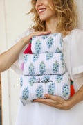 Personalized Makeup Bag Block print cosmetic pouch quilted toiletary pouch with name