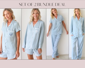 Set of 2 Bridesmaid Shirt Bridesmaid Proposal | Bridesmaid PJ Set | Bridesmaid Gifts | Silky Pajamas | Bridal PJs | Set of Bridesmaid Robes