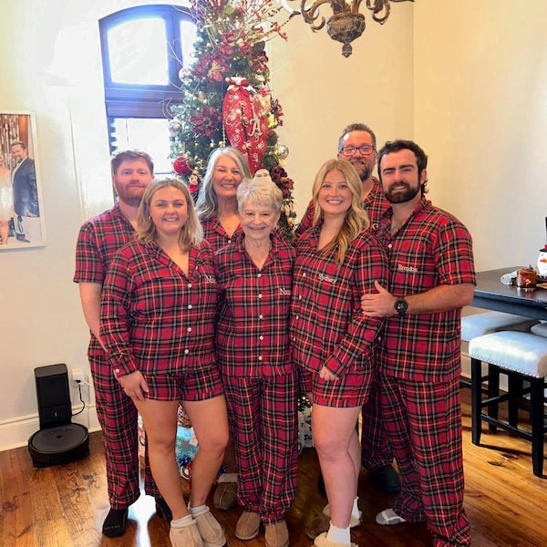 Personalized Christmas Flannel Pajamas | Matching Plaid PJs