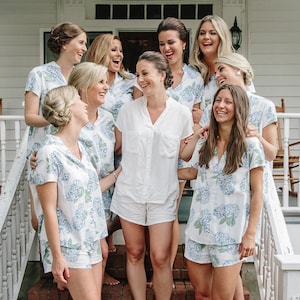 Blue Hydrangea PJs for Bridesmaid Pajamas Cotton Bachelorette Party PJs Blue Floral Bridesmaid Getting Ready Outfit On Cloud 9 Bachelorette