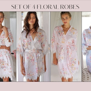 Set of 4 Bridal Party Robes Bridesmaid Robes Floral Lace Personalized Bridesmaid Robe | Custom Bridal Robe Personalised Bridesmaid Gift