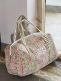 Embroidered Block Print Duffle Weekender, Handmade Quilted Travel Bag Monogram