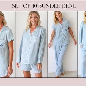 Set of 10 Bridesmaid Shirt Bridesmaid Proposal | Bridesmaid PJ Set | Bridesmaid Gifts | Silk Pajamas | Bridal PJs | Set of Bridesmaid Robes