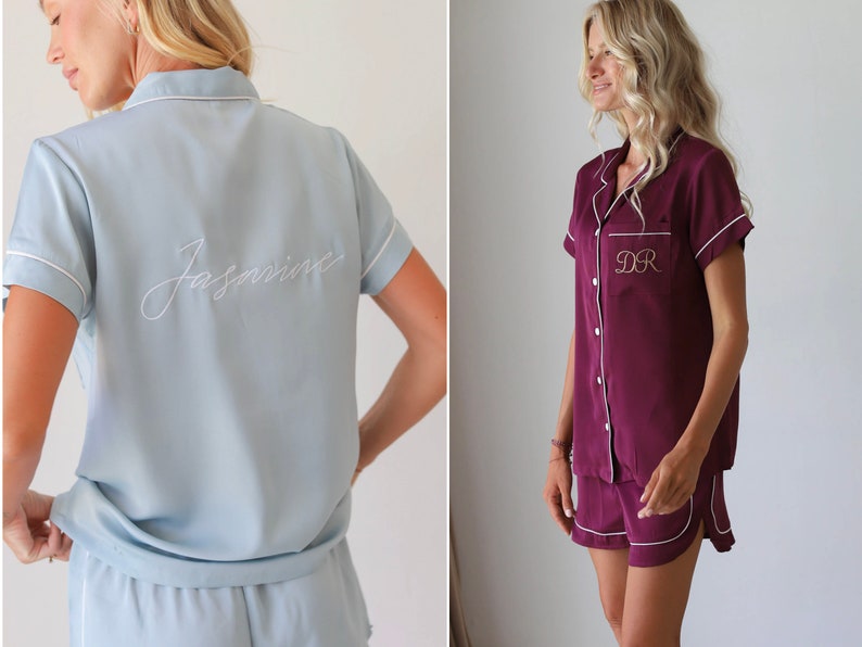 Bridesmaid Gift Bridesmaid Pajamas Set Pajama Shorts Bridesmaid PJs Silk Pajamas Bridesmaid Proposal Wedding Gifts image 7