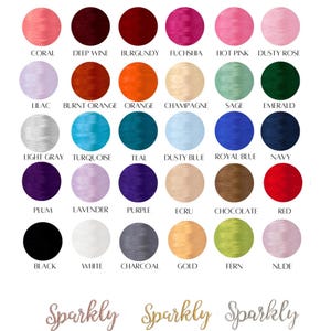 May include: A selection of embroidery thread colors, including coral, deep wine, fuchsia, and emerald. The image also displays sparkly rose gold, gold, and silver options. Text reads: "2. SELECT EMBROIDERY THREAD FROM THE BELOW OPTIONS."
