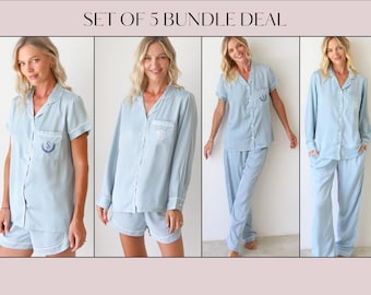Set of 5 Bridesmaid Shirt Bridesmaid Proposal | Bridesmaid PJ Set | Bridesmaid Gifts | Silky Pajamas | Bridal PJs | Set of Bridesmaid Robes