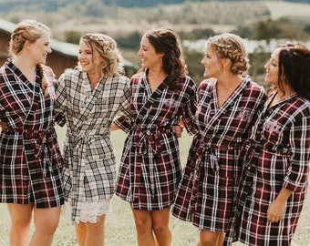 Bridesmaid Gift Winter Wedding Getting Ready Outfit | Plaid Bridesmaid Robes Flannel | Christmas Personalized Robe for Bridesmaid Proposal