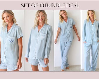 Set of 13 Bridesmaid Shirt Bridesmaid Proposal | Bridesmaid PJ Set | Bridesmaid Gifts | Silk Pajamas | Bridal PJs | Set of Bridesmaid Robes