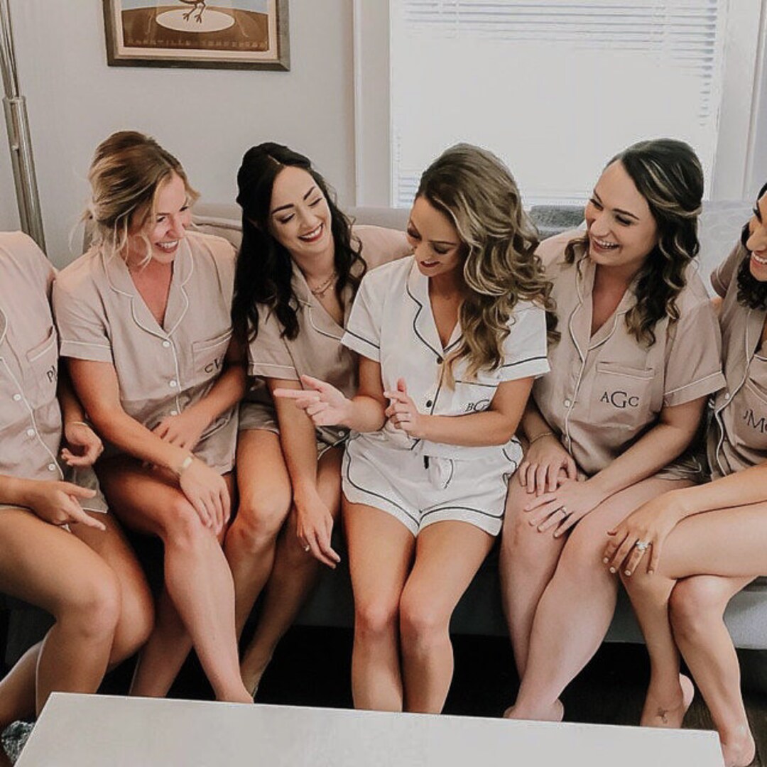 Set of 5 Bridesmaid Pajama Short Set Bridesmaid Shorts Etsy