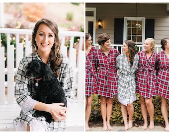 Bridal Robe Personalized Winter Wedding | Mother of the bride gift | Bridal Party Robes | Monogrammed Plaid Robe