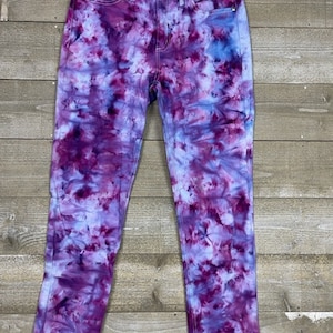 Jeansy Ice Dye - rozmiar 8, damskie, rozmiar 8/29, jeansy - Tie Dye - moda jesienna - jeansy 3 w 1 z mankietami