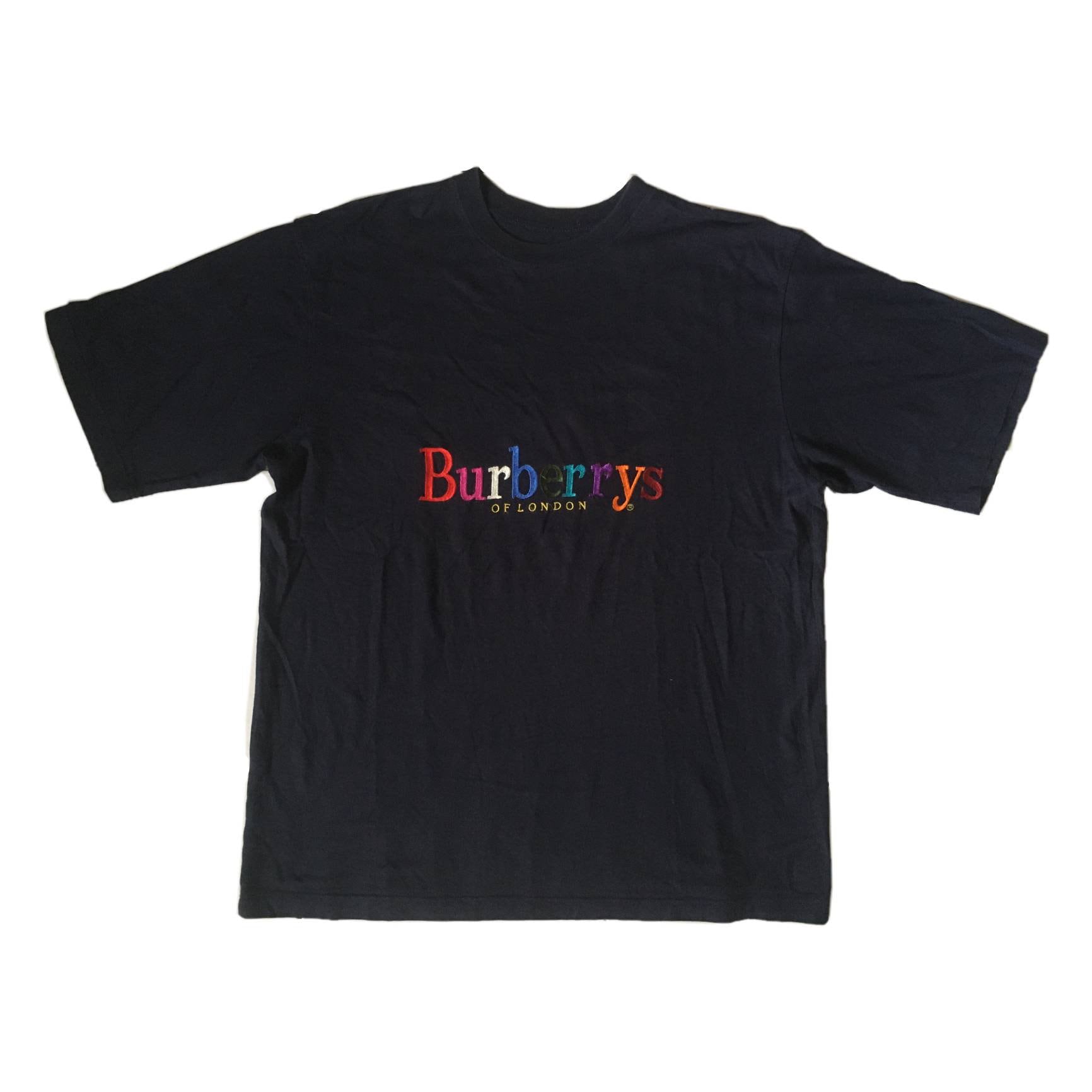 Vintage 90s BURBERRYS Spell Out Embroidered Logo Rainbow T Shirt