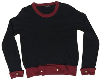 Vintage Chanel Cashmere Cardigan Jumper Sweater Black Maroon Made in Scotland